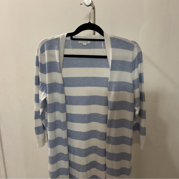 Talbots Blue White Straps Long Cardigan Size M - Picture 2 of 8